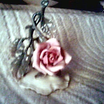 Beautiful Single Porcelain Rose Mounted on a Base / Marked  Germany - Art Pottery