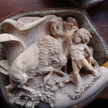 Antique really ornate Indian/Buffalo Meershaum pipe (and American Eagle one too)
