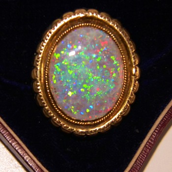 Antique Victorian Black Crystal Opal 27mm x 22m Turning To Pendant HELP - Fine Jewelry