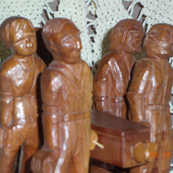 Folk Art wood carved Grave diggers and deceased. Removable pieces.