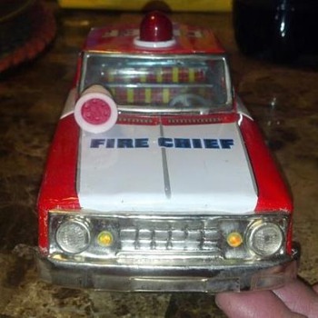 F D fire chief tin friction car
