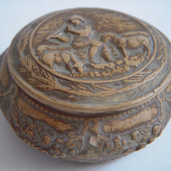 Old & Signed Italian Pottery Covered jar/box~Pastoral Theme