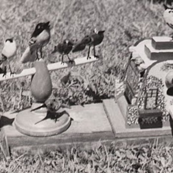 Folk Art Birdhouse with Carved Folk Art Bird Figures