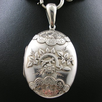 Victorian Silver Mourning Locket Sickle and Rose - Fine Jewelry