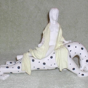 Chinese Porcelain Leopard & Woman - Animals