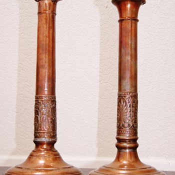 Antique Georgian Copper Scrollwork Candlesticks England TY"EYE"