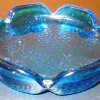 Blue/Turquoise Glass Ashtray - Tobacciana