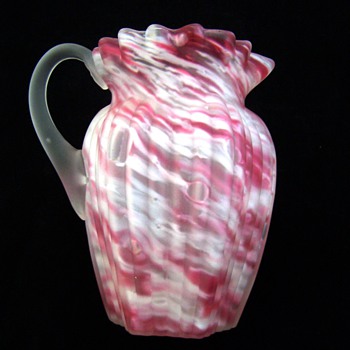 Scarce Northwood Ribbed Pillar in Pink Spatter & Satin Glass Creamer - Glassware