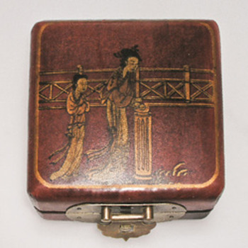 Vintage Red Leather Compass Box. - Asian
