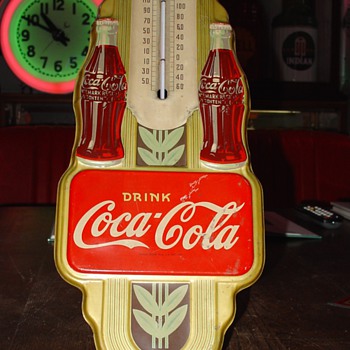 1942 Original Coca-Cola Double Bottle Gold Thermometer - Coca-Cola