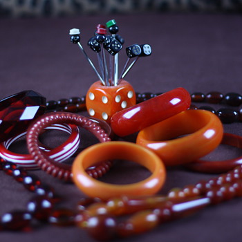 Red and orange bakelite and lucite