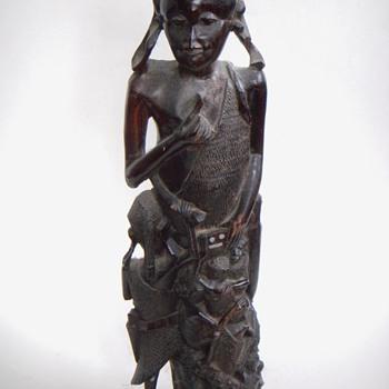 African Carving~Large Figure  of a Man or Woman w/ Many Children Climbing up