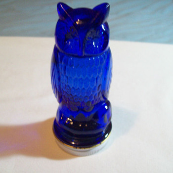 VINTAGE COBALT BLUE OWL BOTTLE / CONTAINER - Bottles