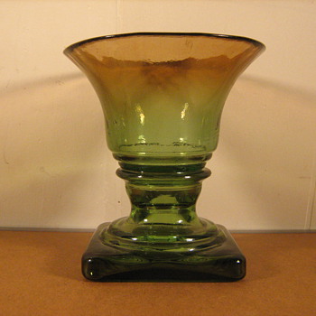 An Antique (?) Hand Blown Square Hollow-based Art Glass Compote Urn - Art Glass