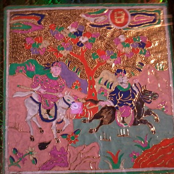 ANTIQUE CHINESE GOLD LEAF PAINTINGS TEMPLE /ALTAR ADORNMENTS, TEMPURA ON GOLD, circa1899 - Asian