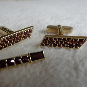 Vintage Sterling Cufflinks and Tie Clip with Garnets - Accessories