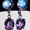 Vintage Deco Ceylon Moonstone Amethyst Binder Brothers Sterling Dangle Earrings