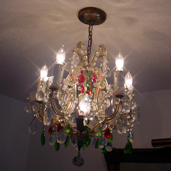 Antique French Multi Coloured Cut Crystal Chandelier - Lamps
