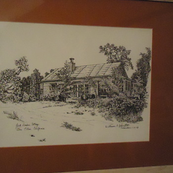 Original ink painting of Jack London's Cottage, He died here, Famous Wolf House burned down - Fine Art