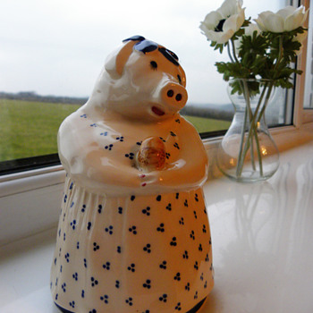 Blue and white piggy bank