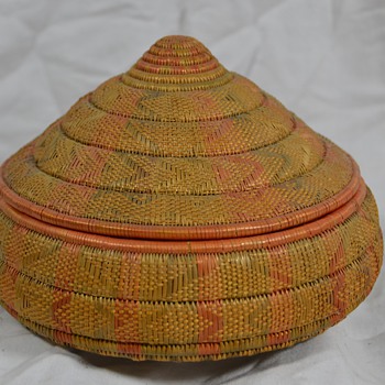 Very Colorful Native Basket with Lid - Cone Shaped