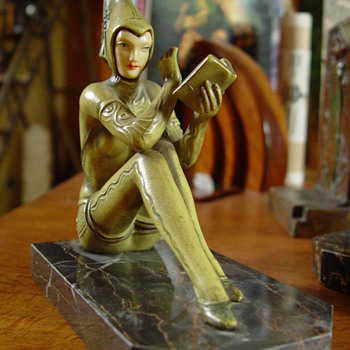 More Pictures of Green Pixie Bookends - Art Deco