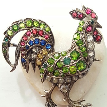 Antique rooster silver and paste brooch, Auguste Besson. - Fine Jewelry
