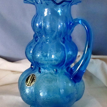 Kanawha glass blue ruffled pitcher...labeled :) - Art Glass