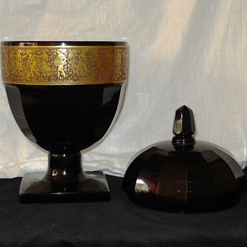 Moser hand cut and gilded candy holder - Art Glass