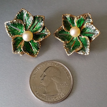 Enamel Vintage Pearl GERMANY Clip Earrings - Costume Jewelry