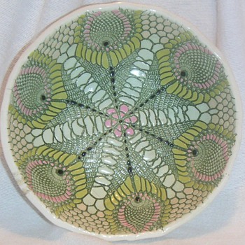 Flower or Peacock Feathers ~ Hand Cut and Painted Bowl - Art Pottery
