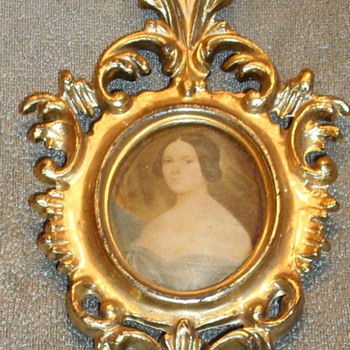 Miniature Portrait Painting of a Lady on Silk - Folk Art