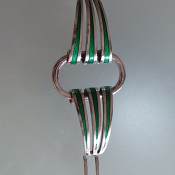 Chunky silver and enamel bracelet - Mexican Modernist ??