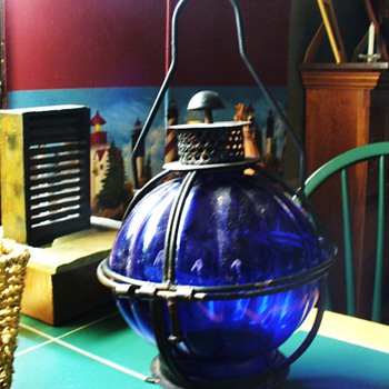 Cobalt Blue and Black Wrought Iron Candle Lantern