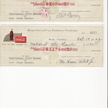  1947 Rome Coca Cola Bottling Company - Checks 