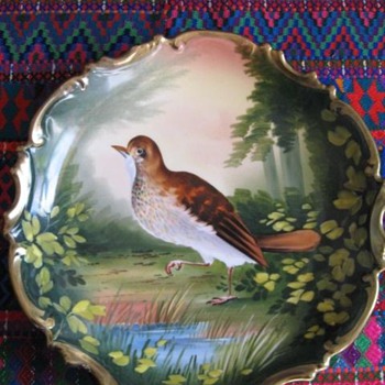 L. Sazaret & Sons Antique Austrian Handpainted Bird Plate Signed Poivrier - China and Dinnerware