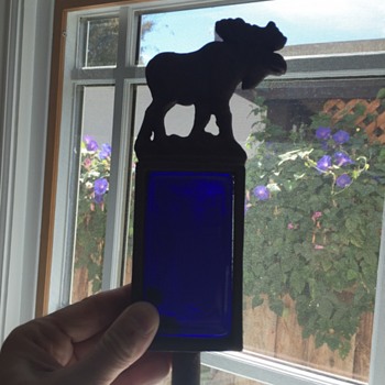 Cast Iron Elk or Moose with Blue Glass Post ? - Animals