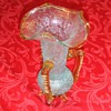 Victorian Crackle glass vase with applied amber handles and feet