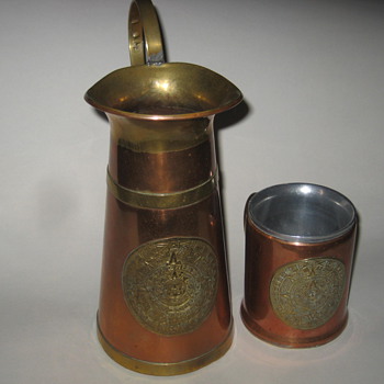 Copper Pitcher, Cup, and Tray