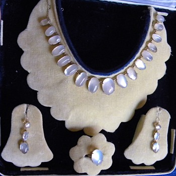 Antique Victorian? Moonstone 12k Rose Gold Necklace Earring Ring Parure  - Fine Jewelry