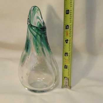 Glass vase, green and crystal, signed...glass blower? - Art Glass