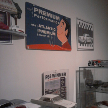Signage in my rooms & garage.  The first picture is a heavy cardboard sign from the fifties.  
