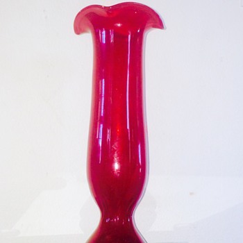 MCM Blenko Red Footed Monumental Vase 14" - Art Glass