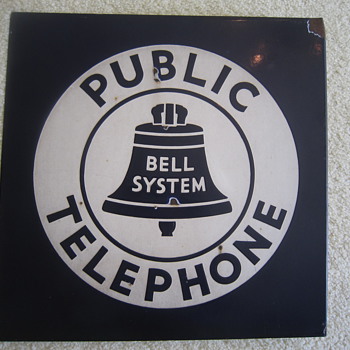 1940's Bell System Public Telephone Double Sided Porcelain Flange Sign Advertisement