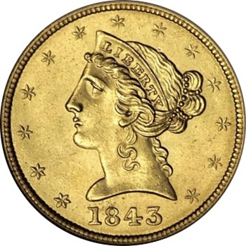 1843 $5 Gold Half Eagle from the S.S. New York Shipwreck - US Coins
