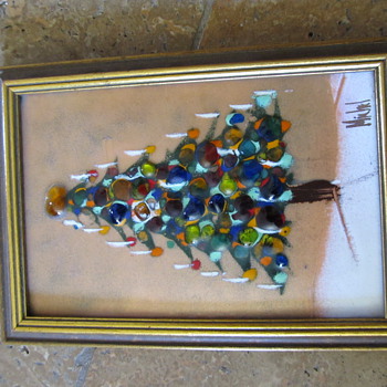 Framed 3-D Glass Christmas Tree signed Michel (I think) - Art Glass