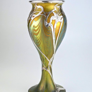 Loetz Phänomen Genre 1/154 with Sterling Silver Overlay - Art Glass
