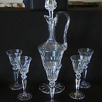 St. Louis Cristal France 'Excellence' clear crystal handled wine decanter and glasses - Art Glass