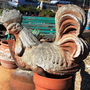 Cement Rooster with great patina - Animals