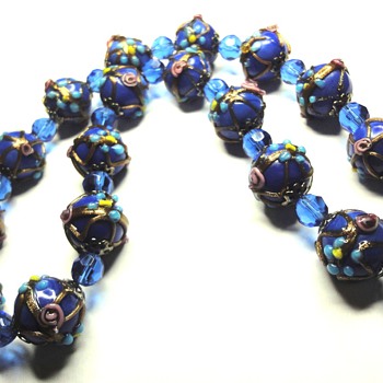 Vintage Venetion Cobalt Blue Wedding Cake Glass Bead Necklace